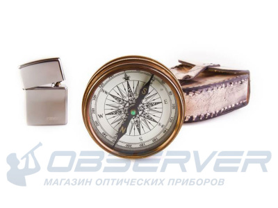 Компас латунный со стихами на крышке,больш., кож.ф магазин Observer-msk.ru