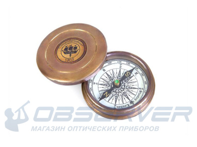 Компас латунный со стихами на крышке,больш., кож.ф магазин Observer-msk.ru
